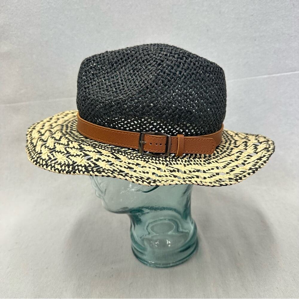 Aldo Nectarios black and natural straw fedora hat size small/medium new with tag